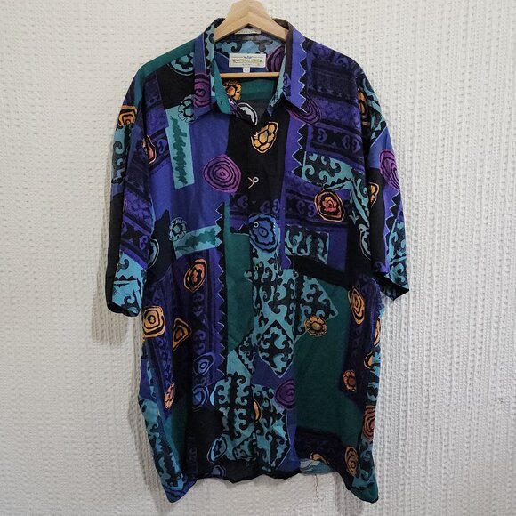 Vintage Natural Issue 80's Art Deco Abstract Button Down Shirt Size X-Large Tall - Picture 1 of 12